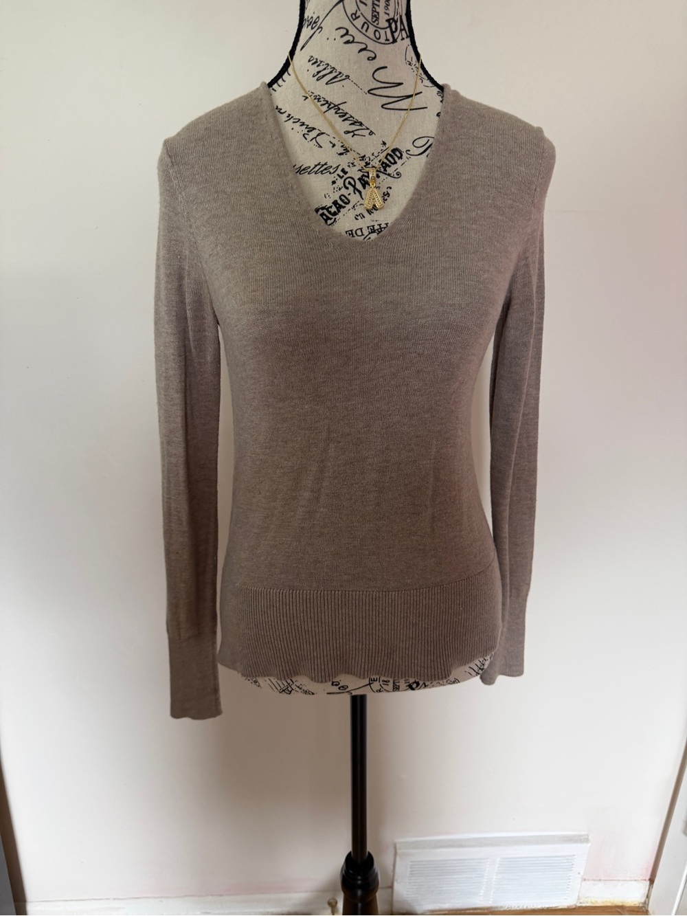 LOFT Taupe V-Neck Long Sleeve Sweater